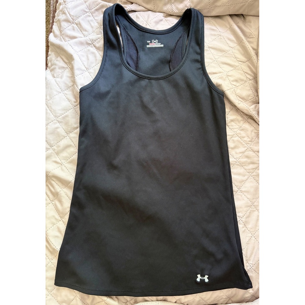 Under Armour HeatGear Ribbed Racerback Tank Top Black MD Womens Gym Workout